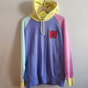 Teddy Fresh Hoodie Mens Medium Pullover Pastel Colorblock Purple Pink Blue Yello